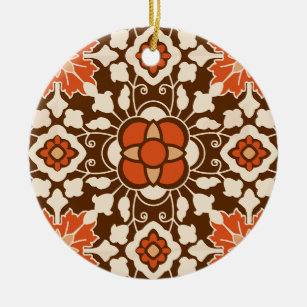 Floral Moroccan Tegel, Brown, Rust en Beige Keramisch Ornament