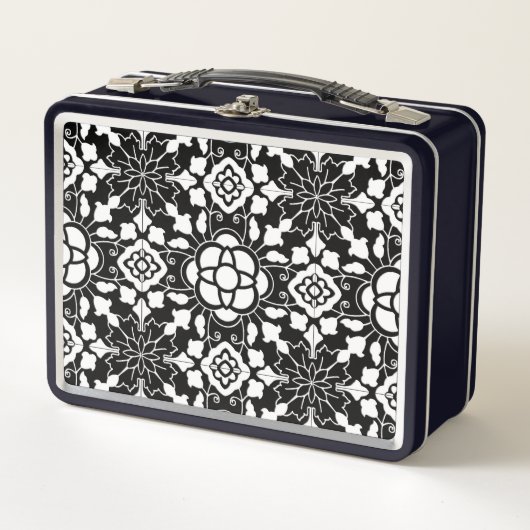 Floral Moroccan Tile, Black and White (Voorkant)