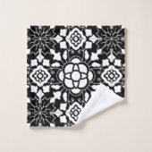 Floral Moroccan Tile, Black and White Bad Handdoek (Wasdoekje)