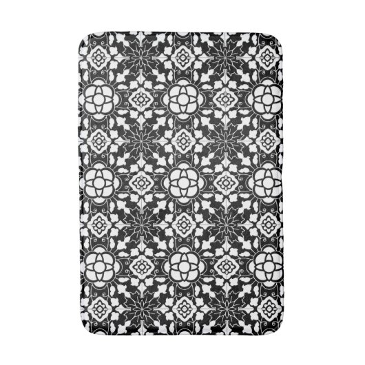 Floral Moroccan Tile, Black and White Badmat (Voorkant Verticaal)