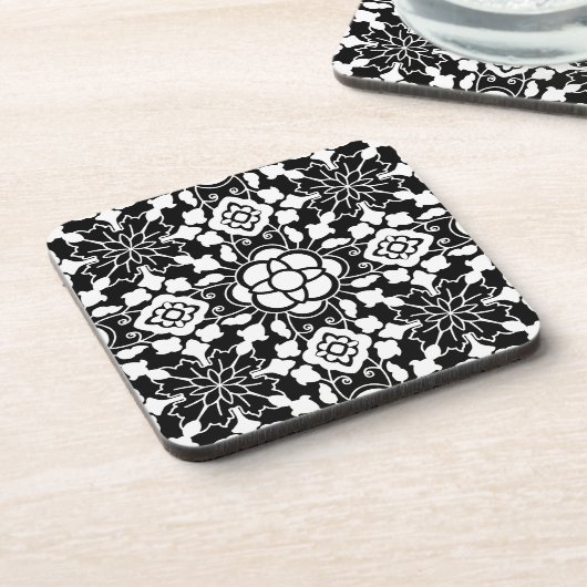 Floral Moroccan Tile, Black and White Bier Onderzetter (Linkerzijde)