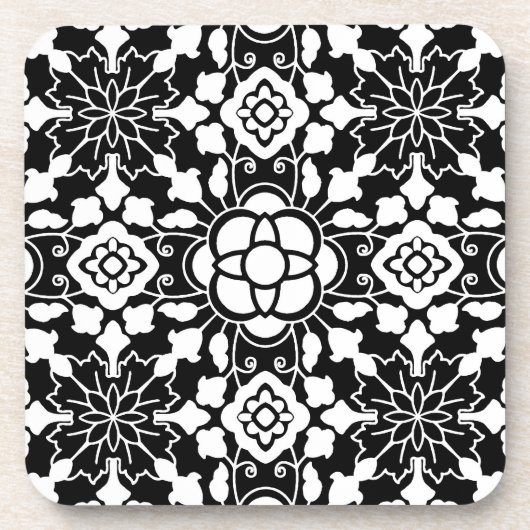 Floral Moroccan Tile, Black and White Bier Onderzetter (Voorkant)