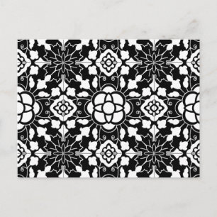 Floral Moroccan Tile, Black and White Briefkaart