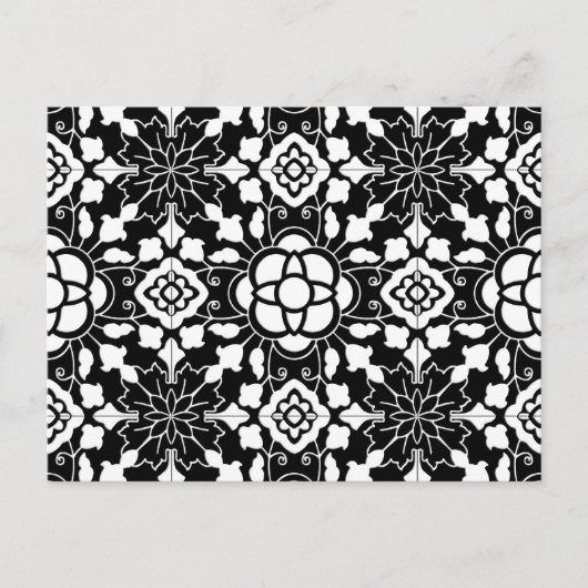 Floral Moroccan Tile, Black and White Briefkaart (Voorkant)