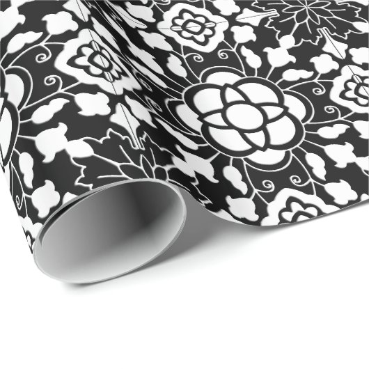 Floral Moroccan Tile, Black and White Cadeaupapier (Rol Hoek)