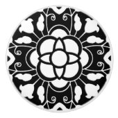 Floral Moroccan Tile, Black and White Keramische Knop (Voorkant)