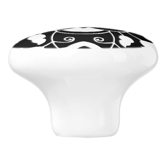 Floral Moroccan Tile, Black and White Keramische Knop (Zijkant)