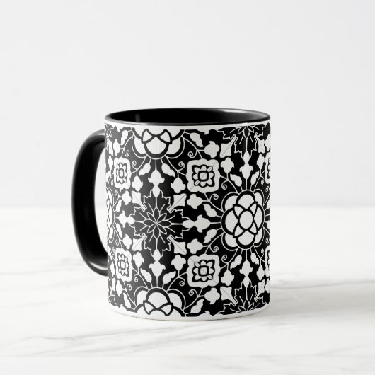 Floral Moroccan Tile, Black and White Mok (Voorkant links)