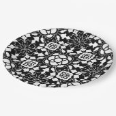 Floral Moroccan Tile, Black and White Papieren Bordje (Gekanteld)