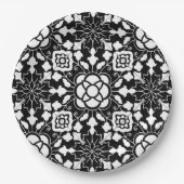 Floral Moroccan Tile, Black and White Papieren Bordje (Voorkant)