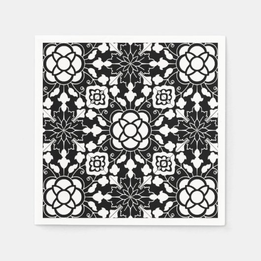 Floral Moroccan Tile, Black and White Servetten (Voorkant)