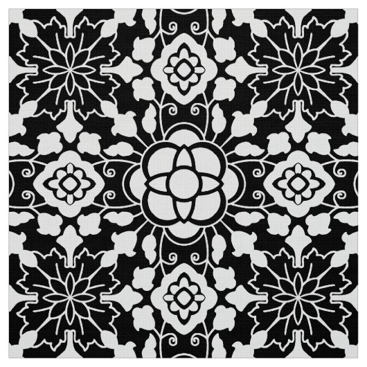 Floral Moroccan Tile, Black and White Stof (Swatch)