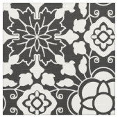 Floral Moroccan Tile, Black and White Stof (Close Up)