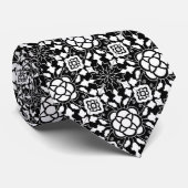 Floral Moroccan Tile, Black and White Stropdas (Opgerold)