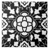 Floral Moroccan Tile, Black and White Tegeltje (Voorkant)