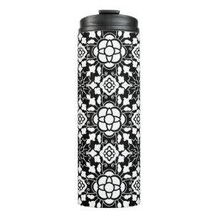 Floral Moroccan Tile, Black and White Thermosbeker