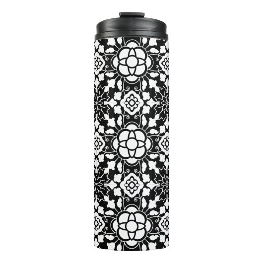 Floral Moroccan Tile, Black and White Thermosbeker (Voorkant)