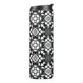 Floral Moroccan Tile, Black and White Thermosbeker (Gedraaid links)