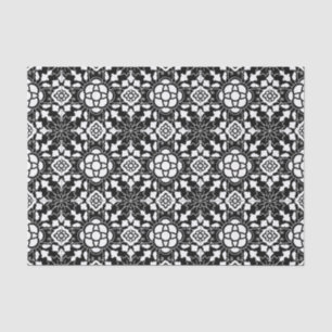 Floral Moroccan Tile, Black and White Tissuepapier