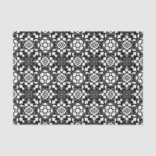 Floral Moroccan Tile, Black and White Tissuepapier (Voorkant)