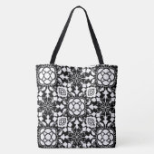 Floral Moroccan Tile, Black and White Tote Bag (Achterkant)