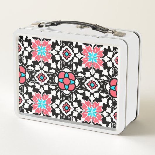 Floral Moroccan Tile, Black, White en Coral Pink (Achterkant)