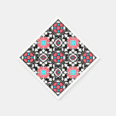 Floral Moroccan Tile, Black, White en Coral Pink Servet (Hoek)