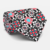 Floral Moroccan Tile, Black, White en Coral Pink Stropdas (Opgerold)