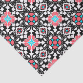 Floral Moroccan Tile, Black, White en Coral Pink Tissuepapier (Detail)