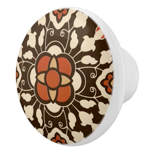 Floral Moroccan Tile, Brown, Rust and Beige Keramische Knop (Rechts)