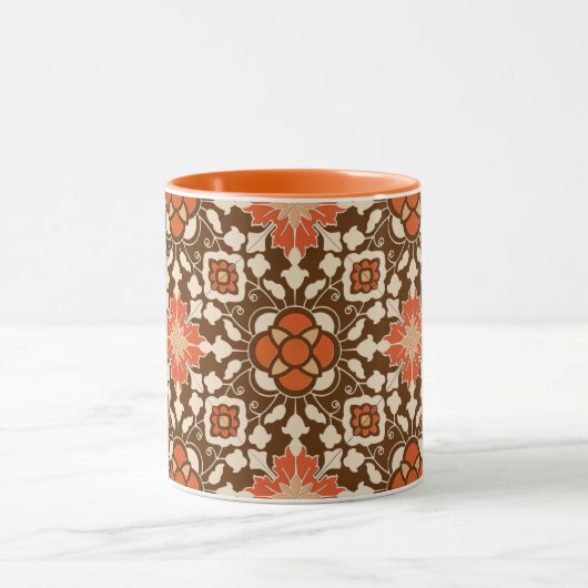 Floral Moroccan Tile, Brown, Rust and Beige Mok (Midden)