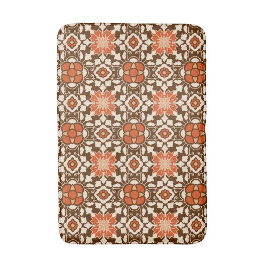 Floral Moroccan Tile, Brown, Rust en Beige  Badmat (Voorkant Verticaal)