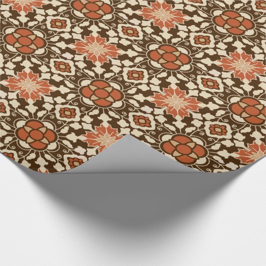 Floral Moroccan Tile, Brown, Rust en Beige Cadeaupapier (Hoek)