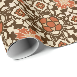 Floral Moroccan Tile, Brown, Rust en Beige Cadeaupapier
