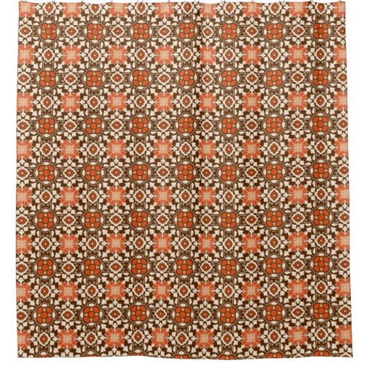Floral Moroccan Tile, Brown, Rust en Beige Douchegordijn (Voorkant)