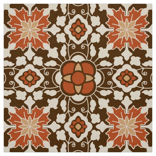 Floral Moroccan Tile, Brown, Rust en Beige Stof (Swatch)