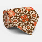 Floral Moroccan Tile, Brown, Rust en Beige Stropdas (Opgerold)