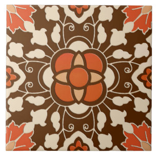Floral Moroccan Tile, Brown, Rust en Beige Tegeltje