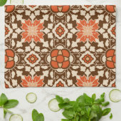 Floral Moroccan Tile, Brown, Rust en Beige Theedoek (Gevouwen)