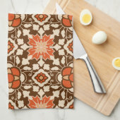 Floral Moroccan Tile, Brown, Rust en Beige Theedoek (Quarter Fold)
