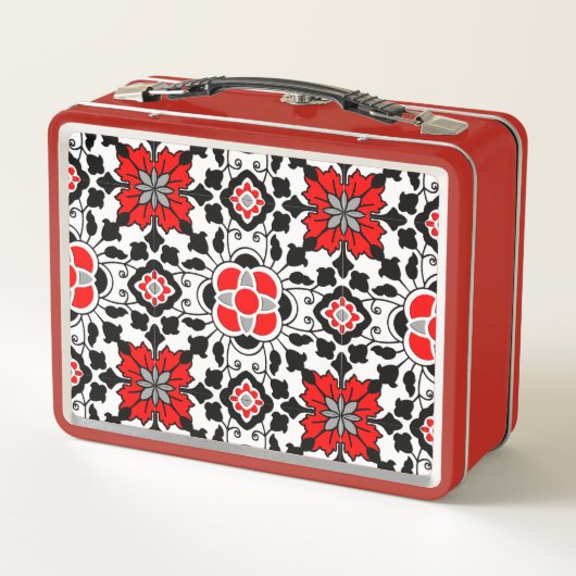 Floral Moroccan Tile, Deep Red, Black and White (Achterkant)