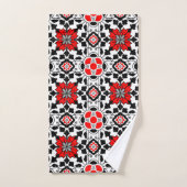 Floral Moroccan Tile, Deep Red, Black and White Bad Handdoek (Handdoek)