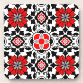 Floral Moroccan Tile, Deep Red, Black and White Bier Onderzetter (Voorkant)