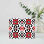 Floral Moroccan Tile, Deep Red, Black and White Briefkaart (Staand voorkant)