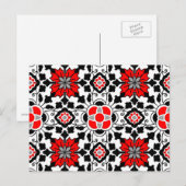Floral Moroccan Tile, Deep Red, Black and White Briefkaart (Voorkant / Achterkant)