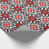 Floral Moroccan Tile, Deep Red, Black and White Cadeaupapier (Hoek)