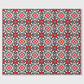 Floral Moroccan Tile, Deep Red, Black and White Cadeaupapier (Vlak)