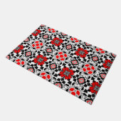 Floral Moroccan Tile, Deep Red, Black and White Deurmat (Schuin)