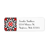 Floral Moroccan Tile, Deep Red, Black and White Etiket (Voorkant)