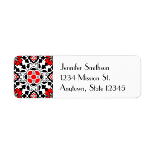 Floral Moroccan Tile, Deep Red, Black and White Etiket